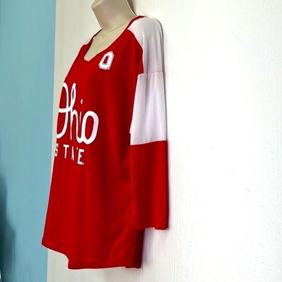 Ohio State Authentic Apparel - Ohio State 3 Quarter Red & White Mesh Shirt L - Picture 5 of 12
